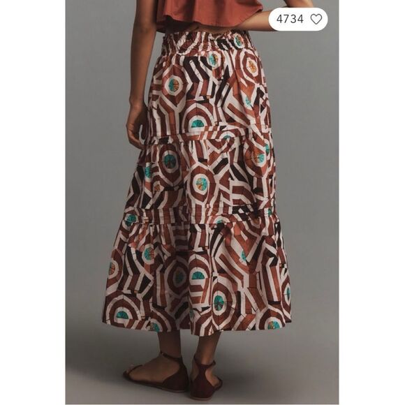NEW Anthropologie Somerset Smocked Waist Tiered Pocket A-Line Maxi Skirt Large - Picture 5 of 5